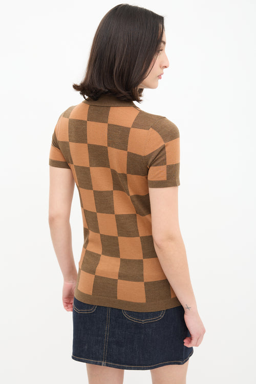 Nanushka Brown 
Orange Wool Checkered Polo