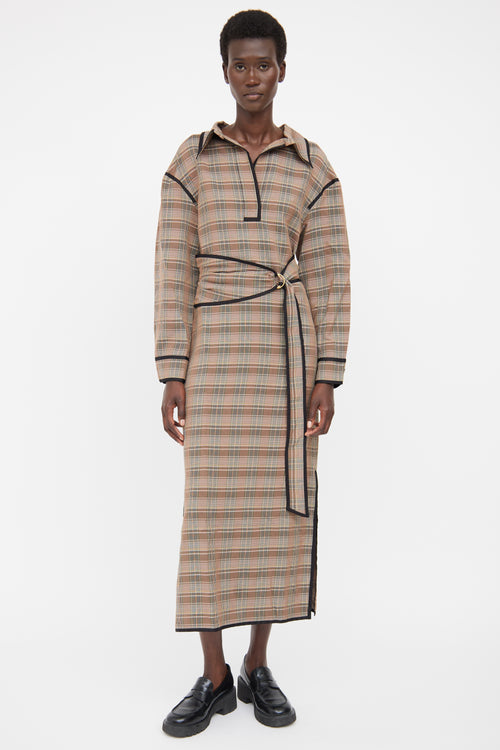 Nanushka Brown Check Belted Shirt Dress