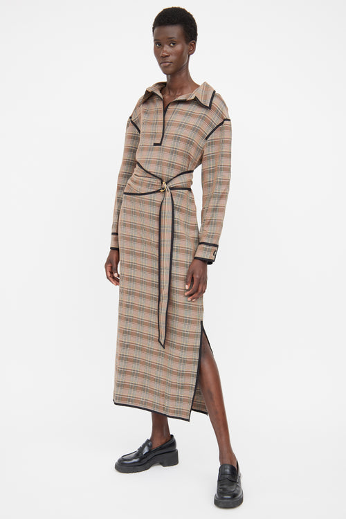 Nanushka Brown Check Belted Shirt Dress