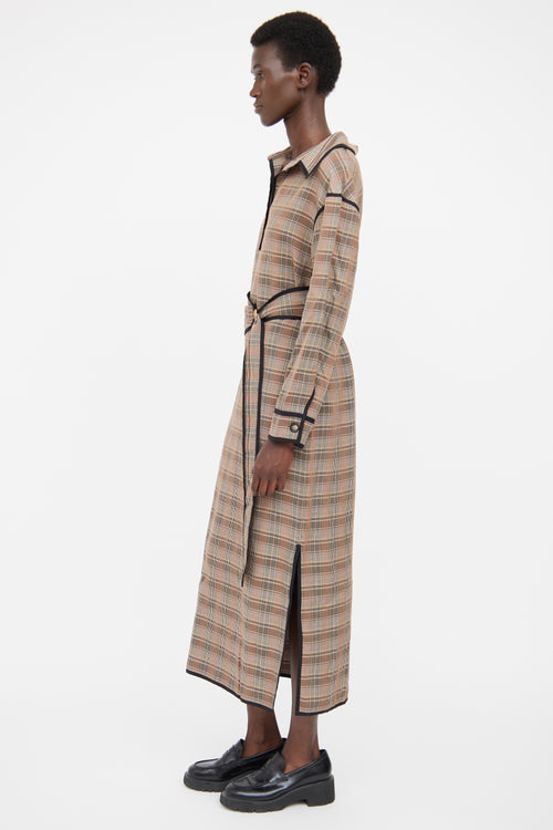 Nanushka Brown Check Belted Shirt Dress