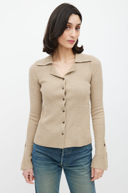 Nanushka Brown Rib Knit Collared Cardigan