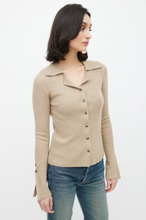 Nanushka Brown Rib Knit Collared Cardigan