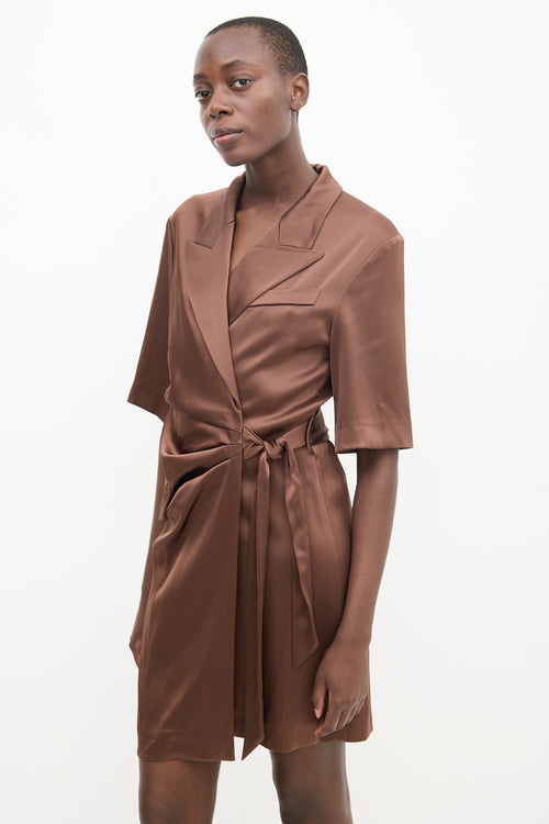 Nanushka Brown Satin Blazer Wrap Dress