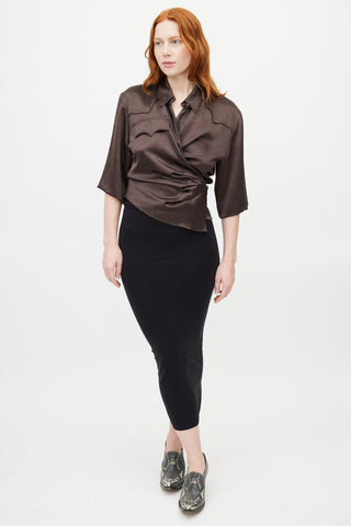 Nanushka Brown Satin Western Wrap Shirt