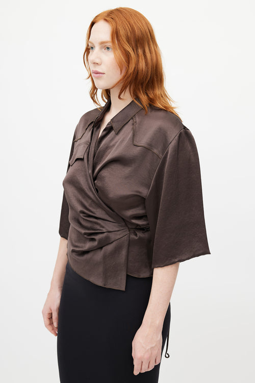 Nanushka Brown Satin Western Wrap Shirt