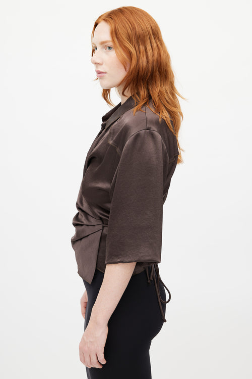 Nanushka Brown Satin Western Wrap Shirt