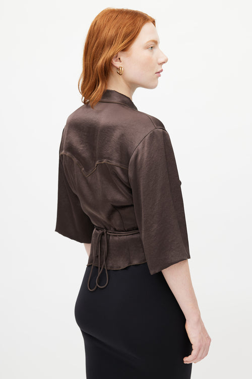 Nanushka Brown Satin Western Wrap Shirt