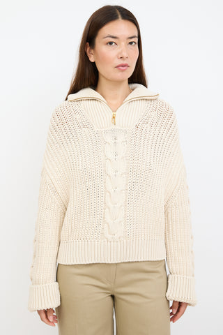 Nanushka Cream Eria Cable Knit Zip Sweater