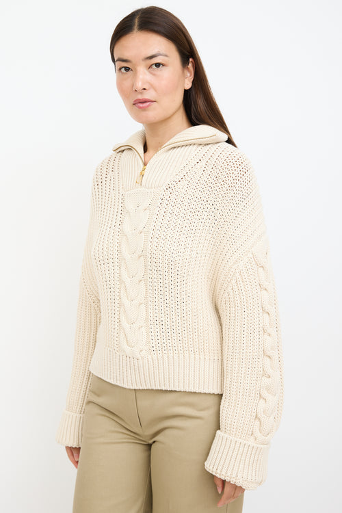 Nanushka Cream Eria Cable Knit Zip Sweater