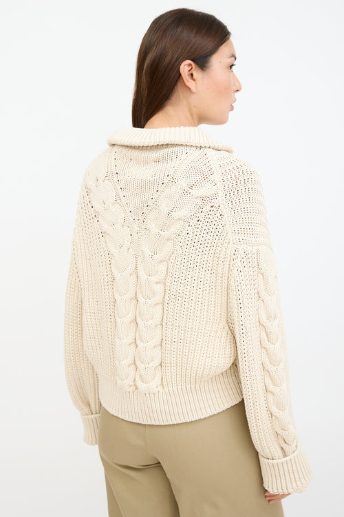 Nanushka Cream Eria Cable Knit Zip Sweater