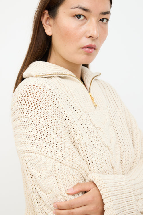 Nanushka Cream Eria Cable Knit Zip Sweater