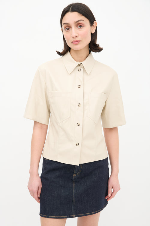 Nanushka Cream Faux Leather Short Sleeve Shirt