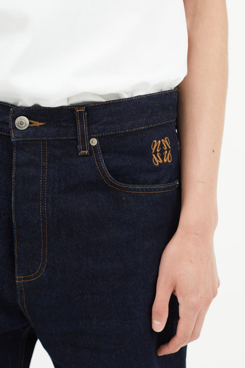 Nanushka Navy Denim Embroidered Logo Jeans