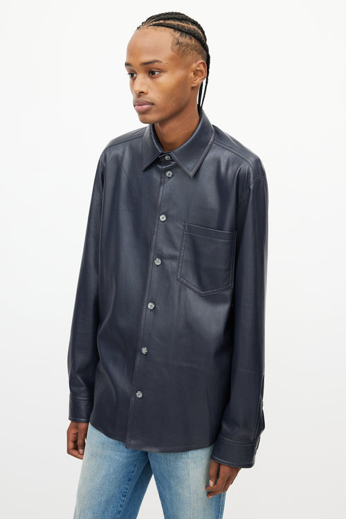 Nanushka Navy Faux Leather Shirt