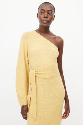 Nanushka Yellow Wool One Shoulder Knit Dress