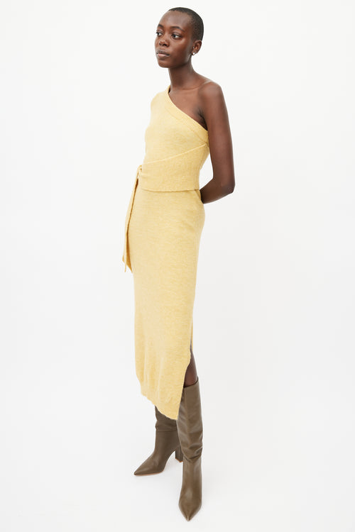 Nanushka Yellow Wool One Shoulder Knit Dress