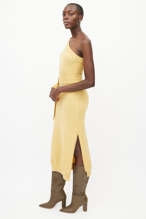 Nanushka Yellow Wool One Shoulder Knit Dress