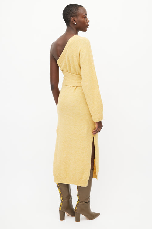 Nanushka Yellow Wool One Shoulder Knit Dress