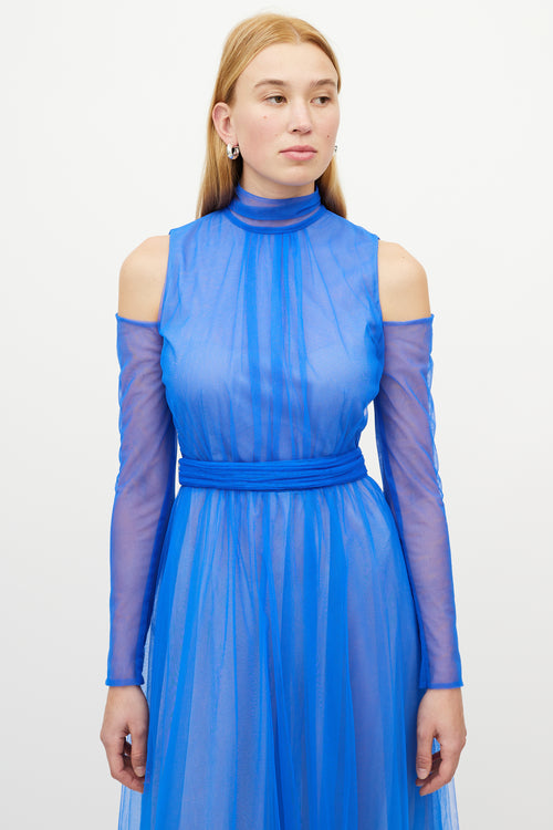 Narces Blue Belted Tulle Dress