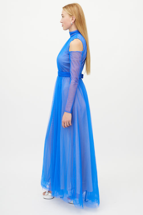 Narces Blue Belted Tulle Dress