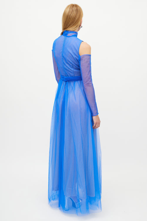 Narces Blue Belted Tulle Dress