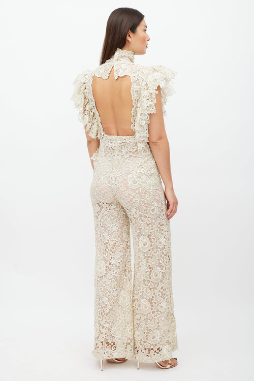 Narces Cream 
Gold Floral Lace Jumpsuit