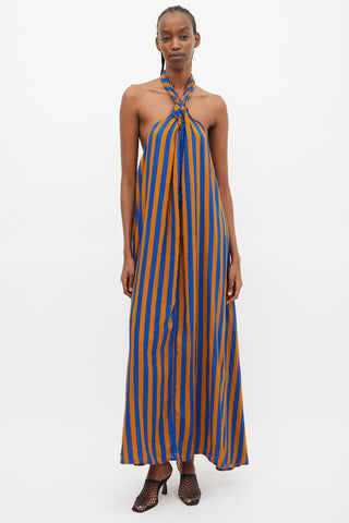 Natalie Martin Blue 
Brown Striped Halter Dress