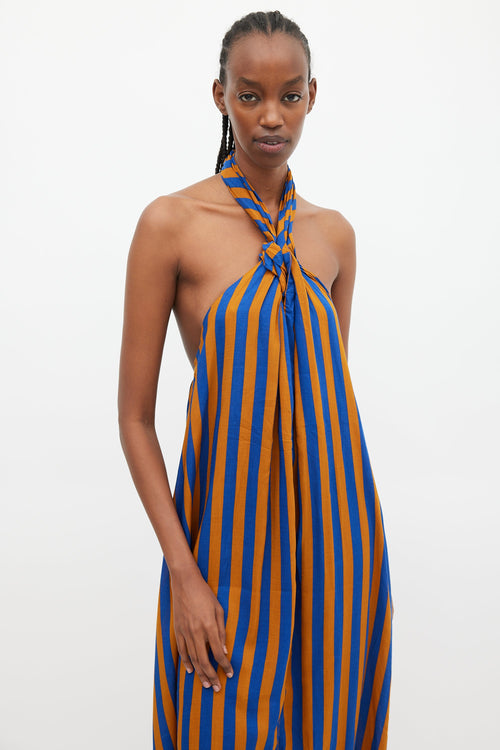 Natalie Martin Blue 
Brown Striped Halter Dress