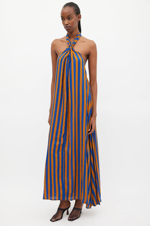 Natalie Martin Blue 
Brown Striped Halter Dress