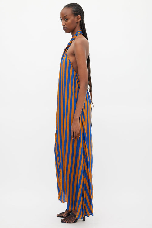 Natalie Martin Blue 
Brown Striped Halter Dress