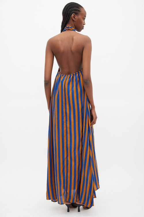 Natalie Martin Blue 
Brown Striped Halter Dress