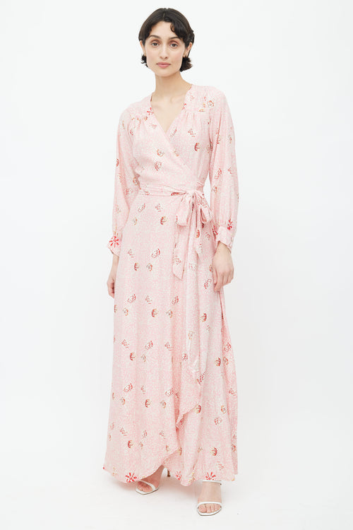 Natalie Martin Pink Silk Floral Wrap Dress