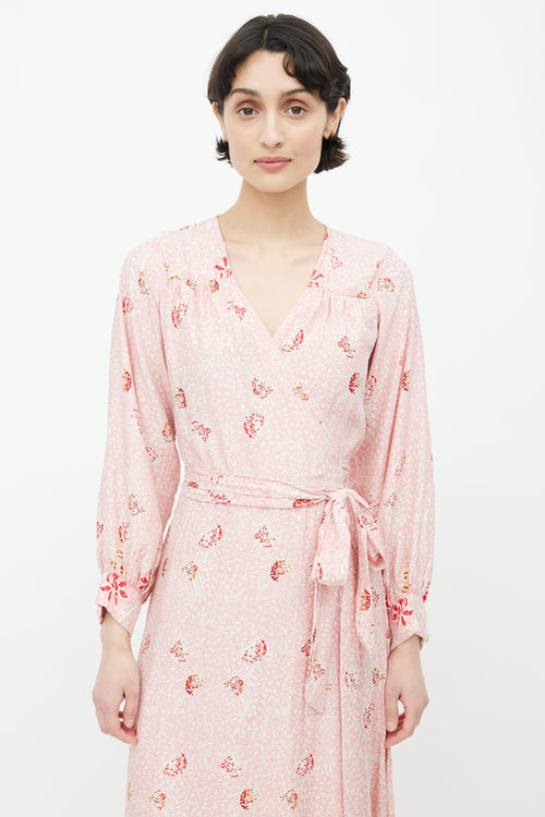 Natalie Martin Pink Silk Floral Wrap Dress