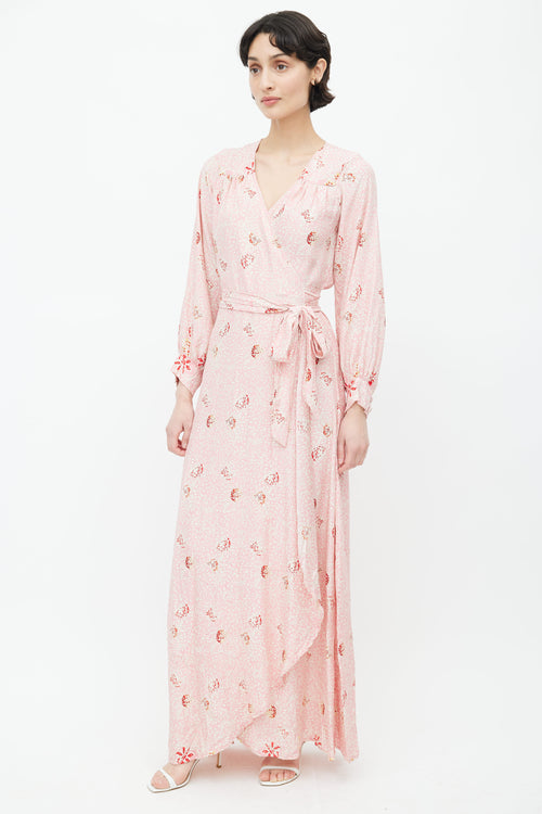 Natalie Martin Pink Silk Floral Wrap Dress