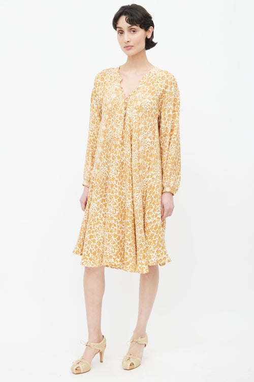 Natalie Martin Brown 
Cream Silk Print Dress