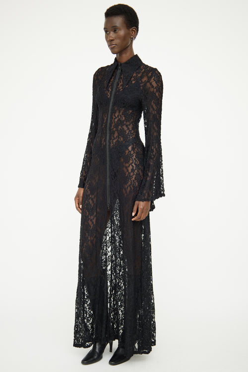 Natasha Zinko Black Lace Zip Long Sleeve Dress