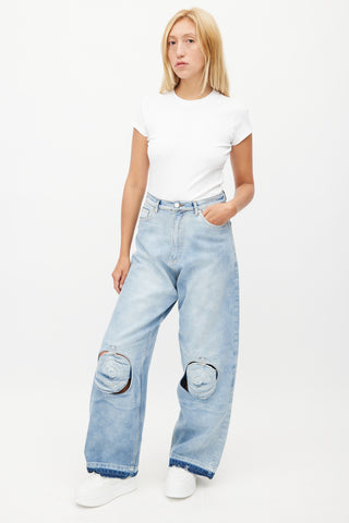 Natasha Zinko Blue Knee Pad Wide Leg Denim Jeans