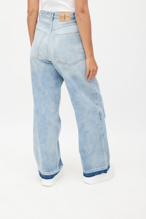 Natasha Zinko Blue Knee Pad Wide Leg Denim Jeans