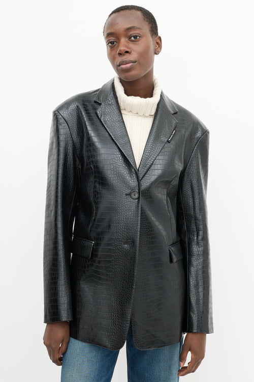 Necessary Ananke Black Embossed Faux Leather Two Pocket Jacket