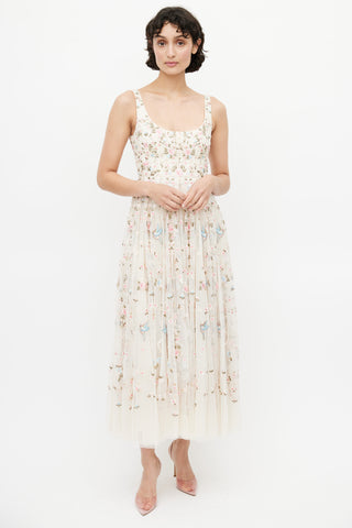 Needle 
Thread Beige 
Multicolour Floral Embroidered Tulle Dress