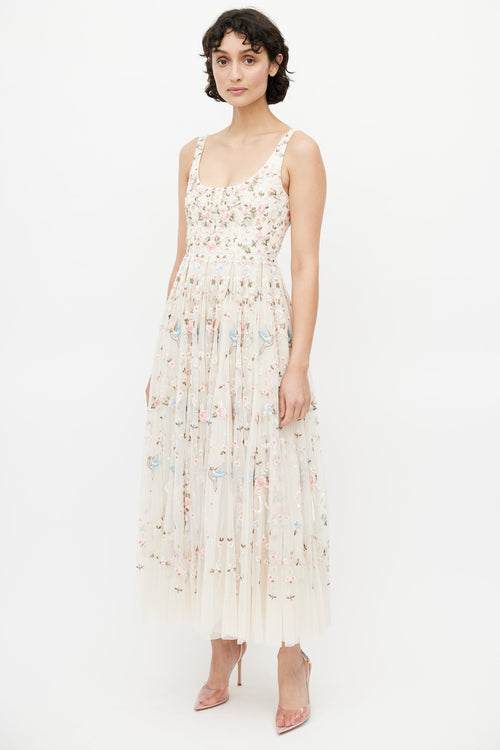 Needle 
Thread Beige 
Multicolour Floral Embroidered Tulle Dress