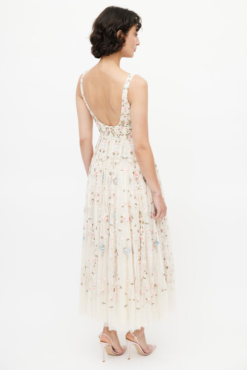 Needle 
Thread Beige 
Multicolour Floral Embroidered Tulle Dress