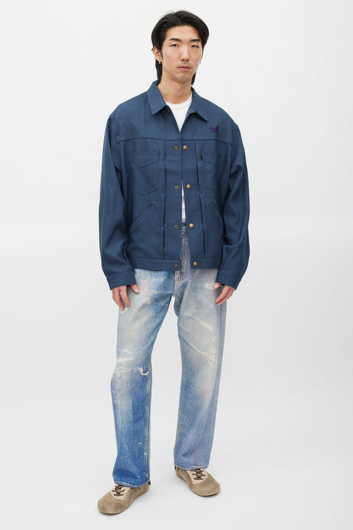 Needles Navy 
Purple Embroidered Logo Jacket