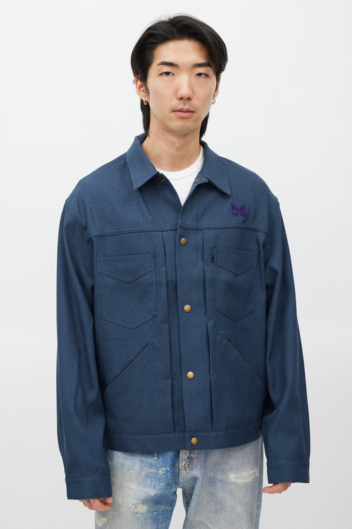 Needles Navy 
Purple Embroidered Logo Jacket