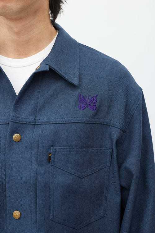 Needles Navy 
Purple Embroidered Logo Jacket