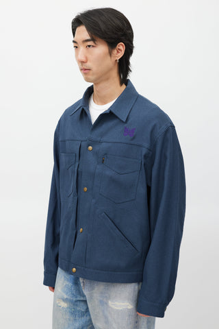 Needles Navy 
Purple Embroidered Logo Jacket