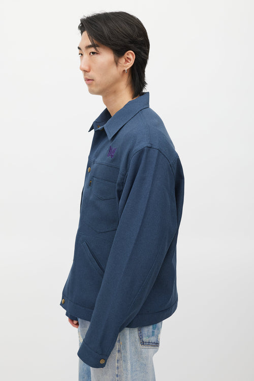 Needles Navy 
Purple Embroidered Logo Jacket