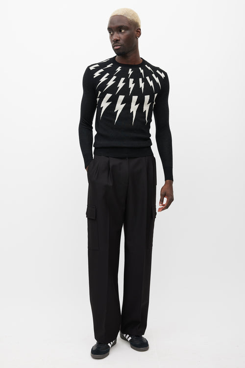 Neil Barrett Black 
White Lightning Bolt Knit Sweater