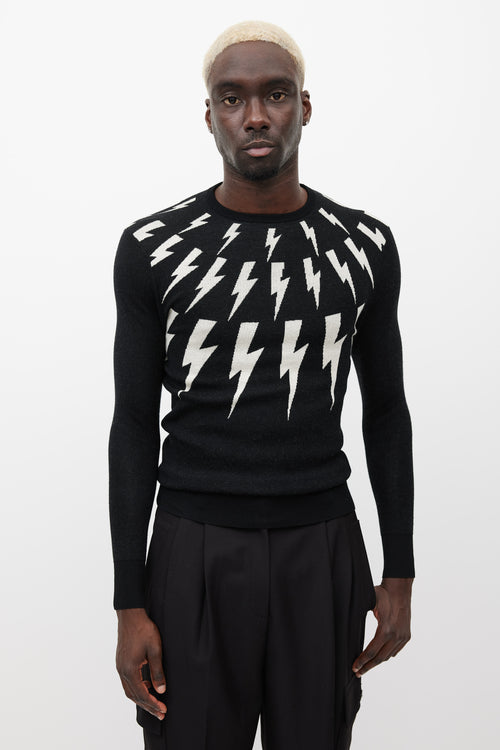 Neil Barrett Black 
White Lightning Bolt Knit Sweater