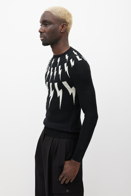 Neil Barrett Black 
White Lightning Bolt Knit Sweater